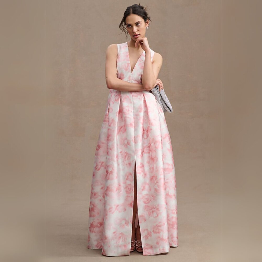 Sachin & Babi Womens Size 0 Pink White Floral‎ Watercolor Brooke Gown Maxi Dress - Picture 2 of 5